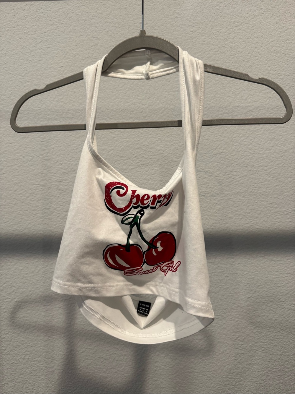 SHEIN White Cropped Cherry Halter Tank Top